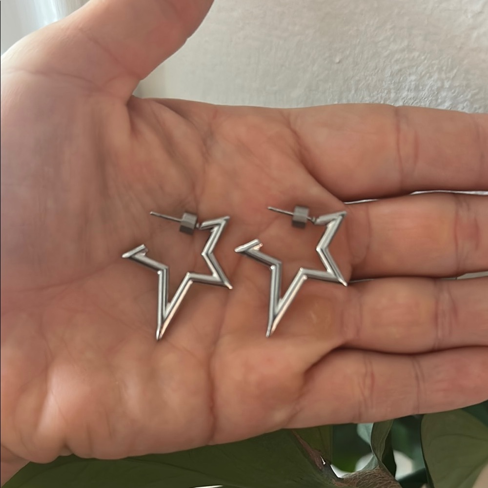 Silver stainless steel Star Hoop Earrings